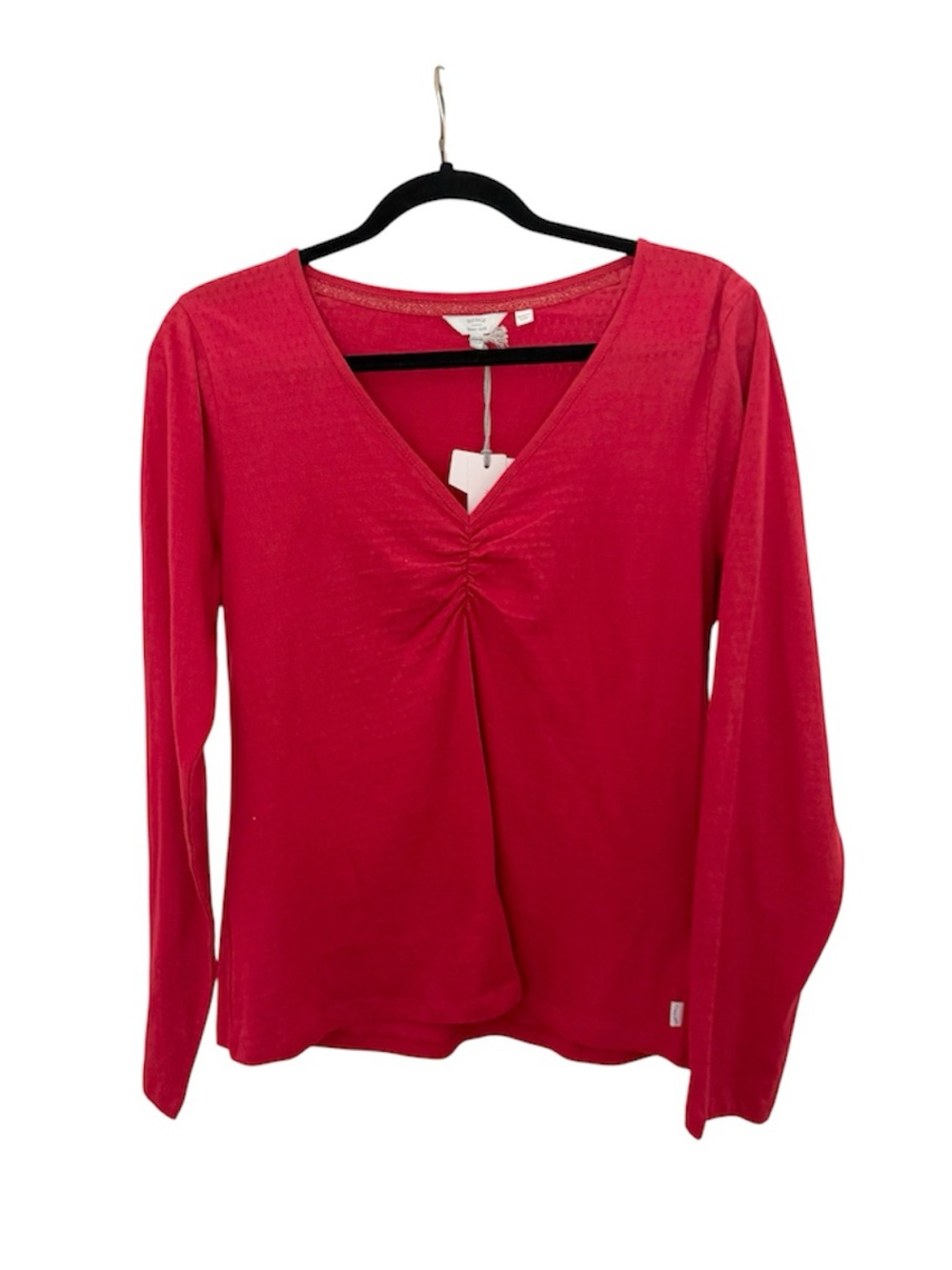 NWT FatFace Bright Red Long Sleeve Ruched V-Neck Shirt Tee Size US 10
